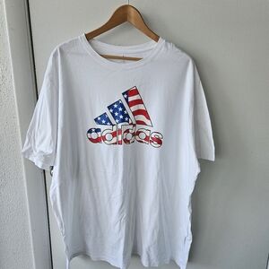 Men's 4XL American Flag Adidas white t-shirt. Patriotic Adidas T-shirt